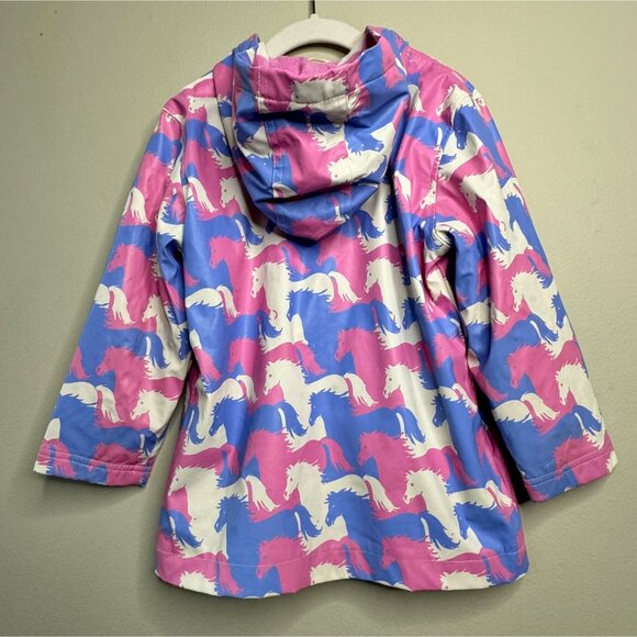HATLEY Hooded Horse Raincoat Girls 5 Pink Purple Horses Waterproof Rain Jacket - Picture 2 of 8